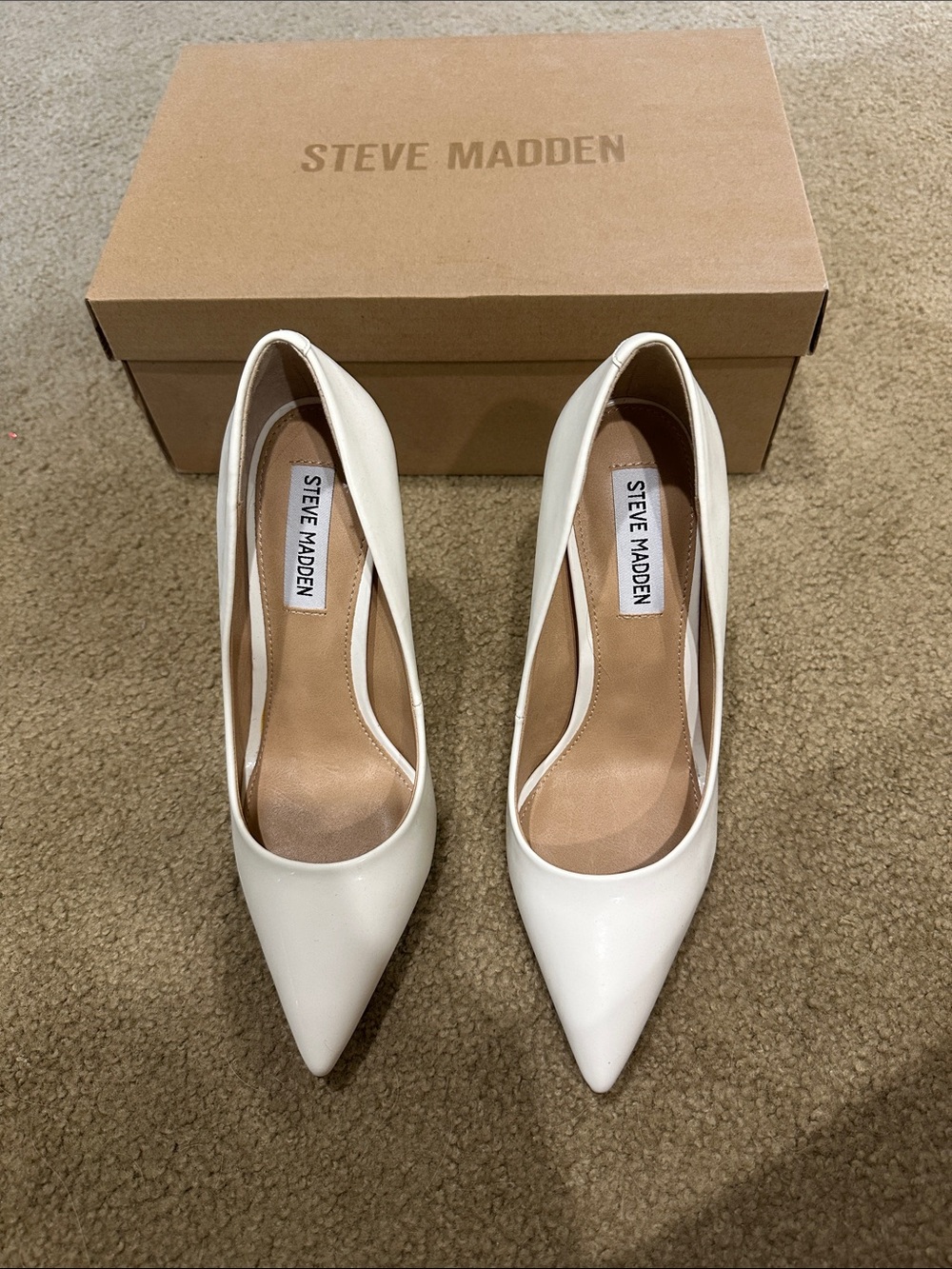 New in Box! Steve Madden White Patent Pointed-Toe Pumps